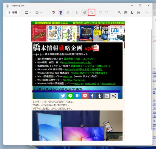 Win11で「Snipping Tool」でキャプチャした画面をトリミングする