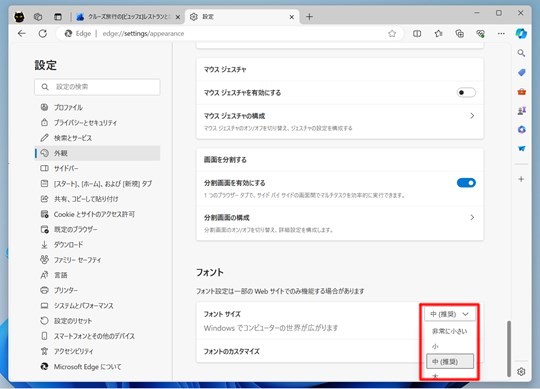 Microsoft EdgeのWeb表示の文字を大きくする
