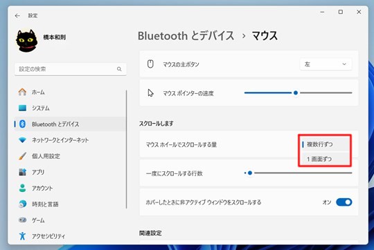 Win 11でマウスホイール回転でのスクロール量を調整する